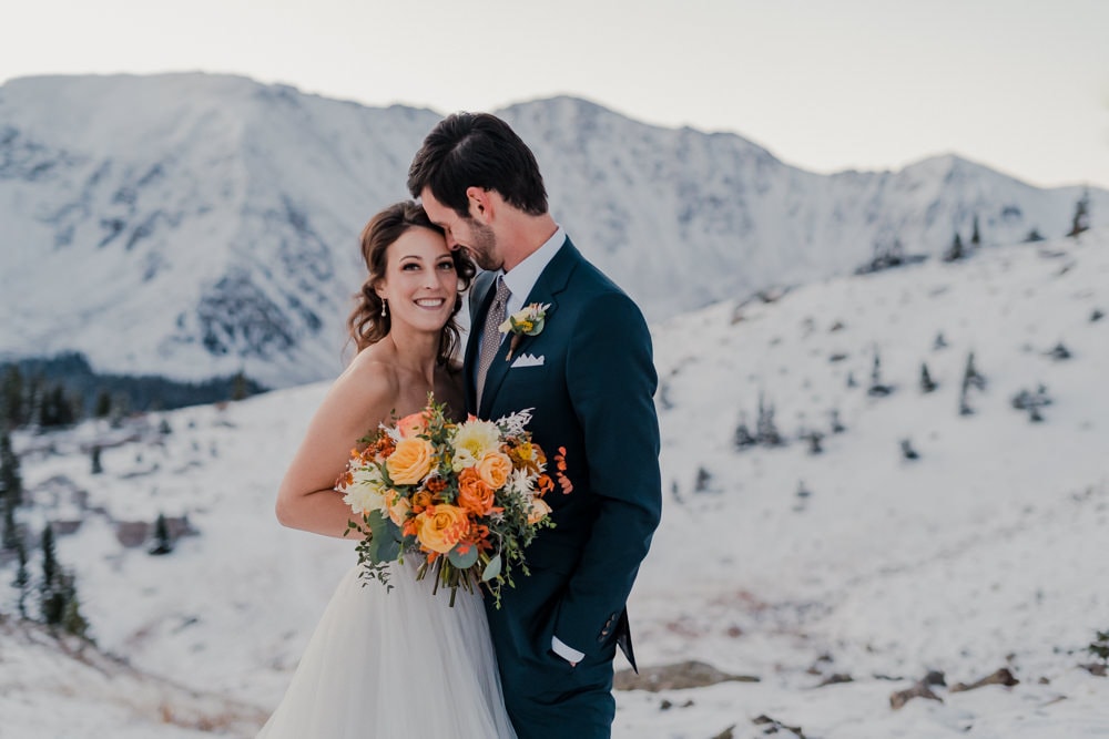 portrait of couple during their elopement in the mountains